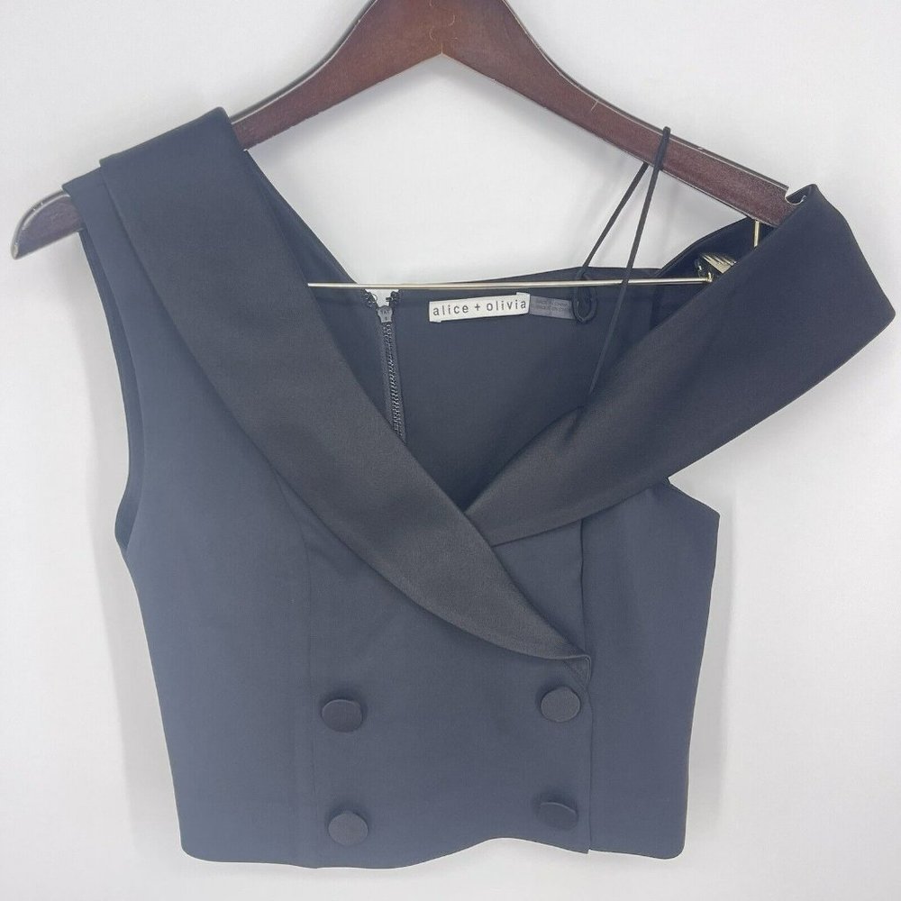 Alice + Olivia Black Asymmetrical Double-Breasted Cropped Vest